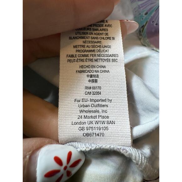 Free People Blouse Womens Small White Floral Bell Sleeve Tie Boho Top Pockets - Picture 7 of 10